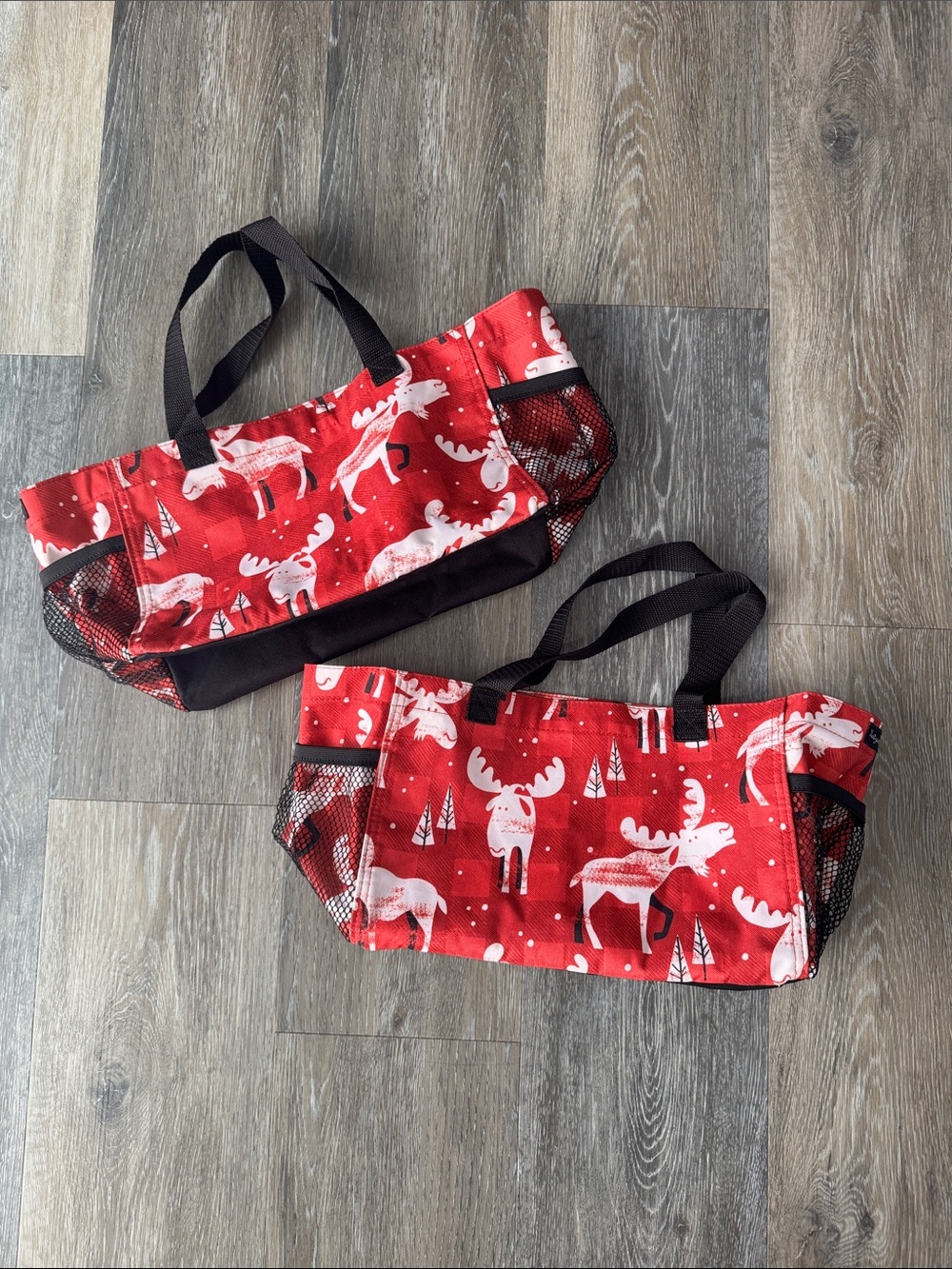 set of thirty-one Red Moose Print Tote with Black Handles
